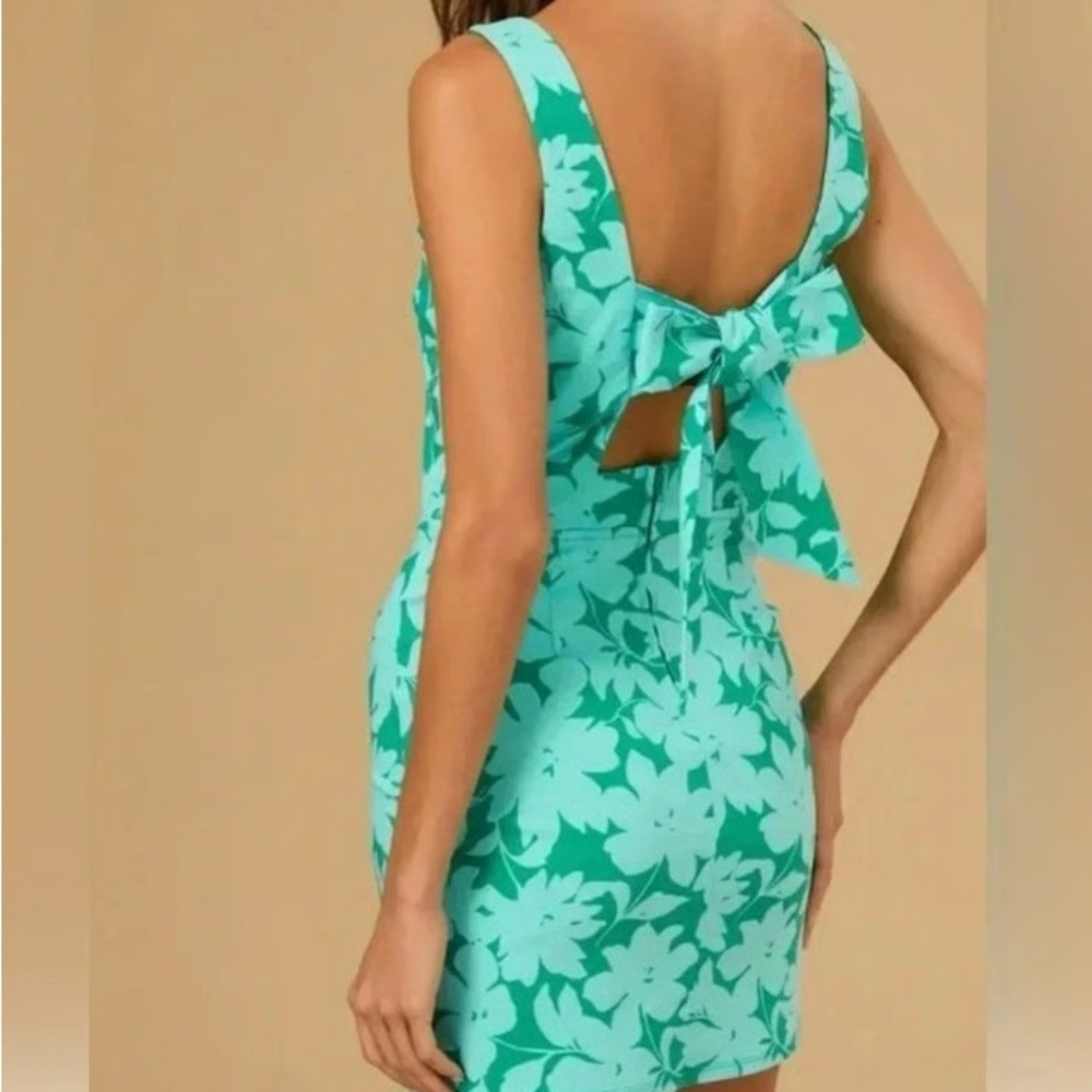 Altar'd State XL Teal Floral Mini Dress NWOT Summer Beach Wedding Guest Stretchy - Picture 2 of 8